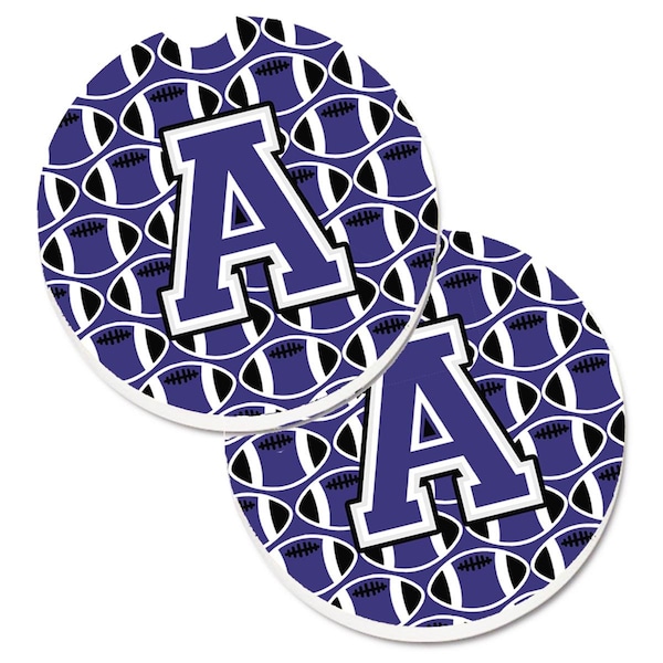 Carolines Treasures Letter A Football Purple and White Set of 2 Cup Holder Car Coaster CJ1068-ACARC - main